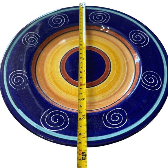 Handpainted Pier 1 Italian Swirl Earthenware Plates 11.5" Blue & Orange Set of 2 - Picture 6 of 6